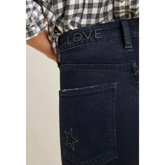 Anthro Sundry Womens Ankle Straight Jeans Size 28 Embroider Stars Washed Black - Picture 4 of 12